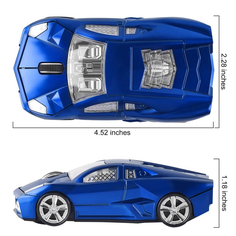 CHUYI Cool Sports Car Shaped Wireless Mouse 1600DPI Cordless Optical Mice with USB Receiver for Office School Home Travel, for PC Laptop Computer Gift (Blue-1 Pack) - Image 3